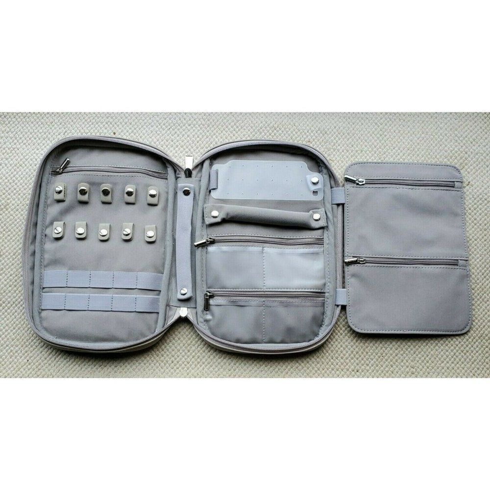 Grey Tan storageLAB Travel Jewelry Organizer Faux Suede Clutch Bag Necklace - Picture 2 of 8